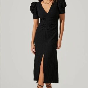 Puff Sleeve V Front Midi Dress Medium